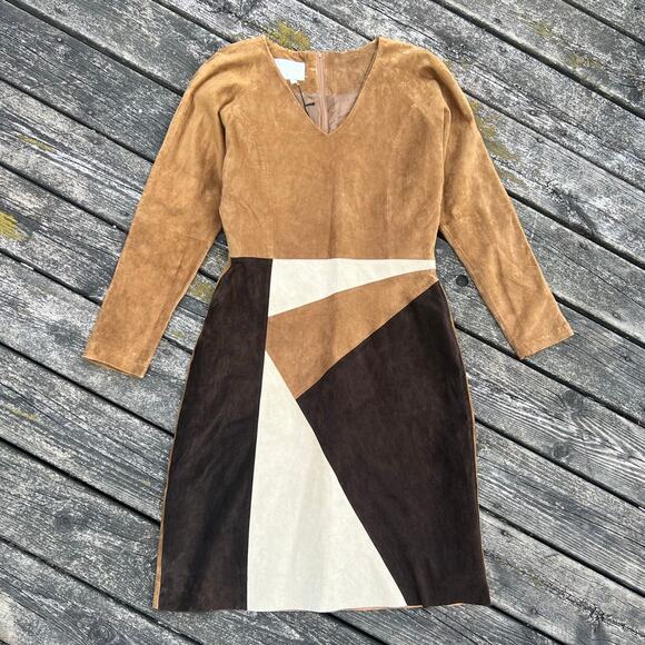 Margaret Godfrey Dresses & Skirts - Vintage Margaret Godfrey Patchwork Leather Dress Long Sleeve Lined Sz 12